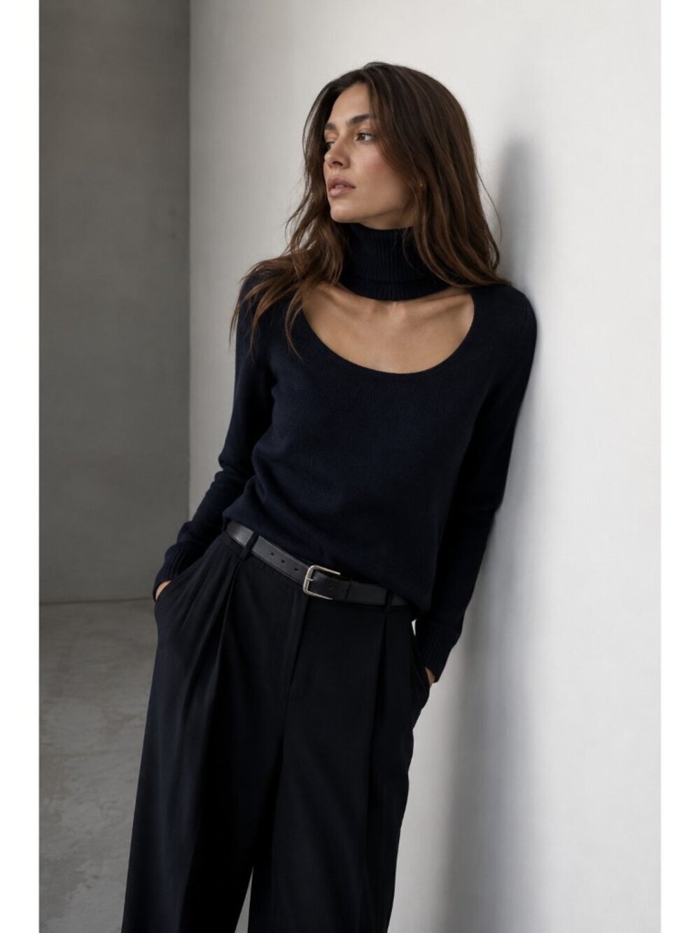 Diane Von Furstenberg DVF Cashmere Wool Cutout Turtleneck Sweater Black XS P